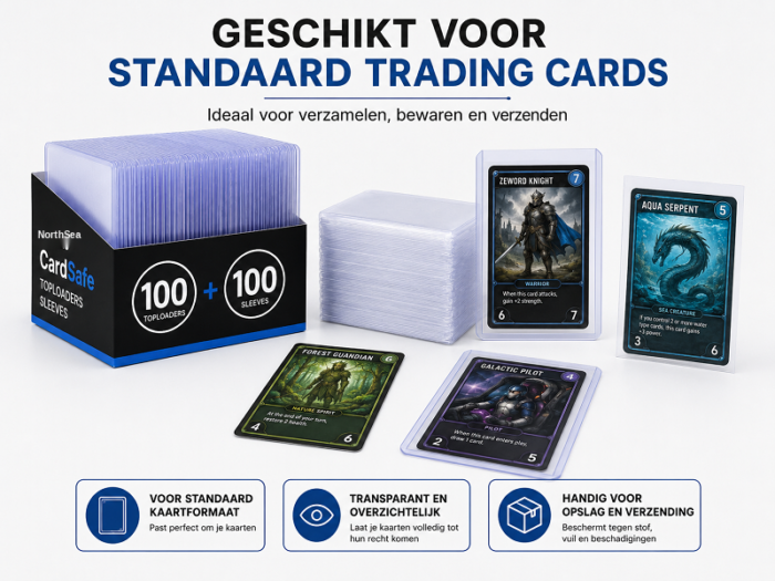 NorthSea CardSafe – 100 Toploaders + 100 Penny Sleeves – 3x4 Kaartbeschermers voor Pokémon, One Piece, Dragon Ball & TCG - High grade - Afbeelding 5