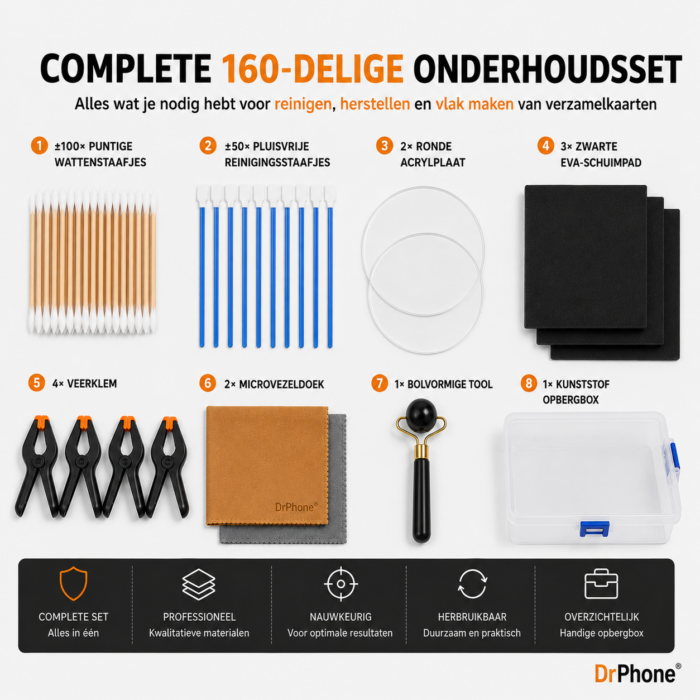 NorthSea CardRestore Pro – TCG Kaart Reparatie- en Reinigingsset – Acryl Perssysteem – 160-delig - Afbeelding 6