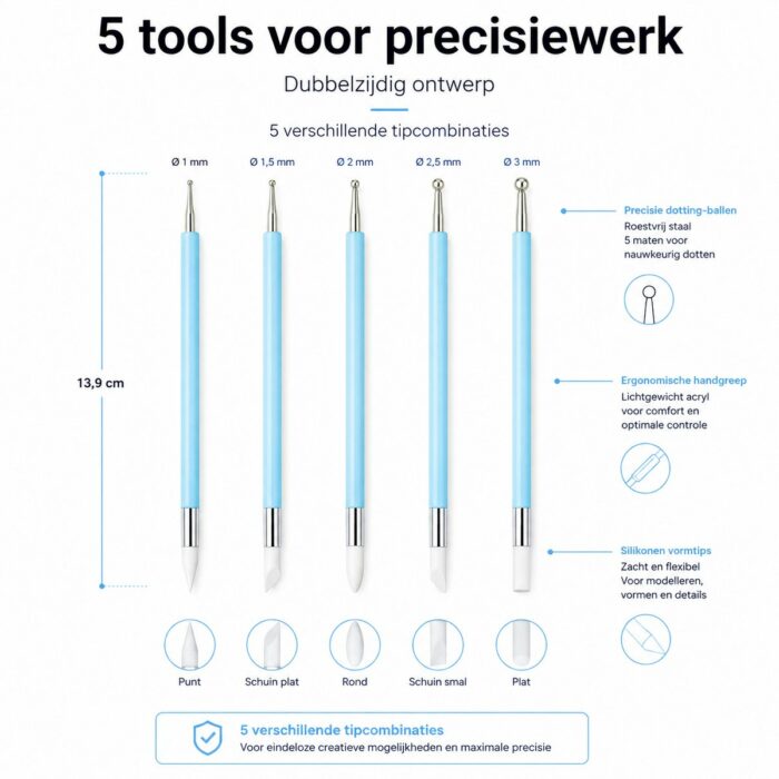 NorthSea CardFix Detail Pro – 5-delige TCG Kaart Repair Tool Set – Silicone Tips & Dotting Balls Voor Pokémon & One Piece - Afbeelding 2