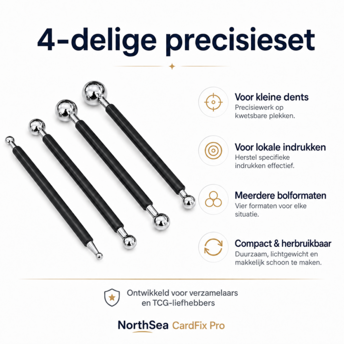 NorthSea CardFix Pro – TCG Kaart Repair Tool Set – 4 Dubbelzijdige RVS Boltools Voor Pokémon, One Piece, DBZ & - Afbeelding 5