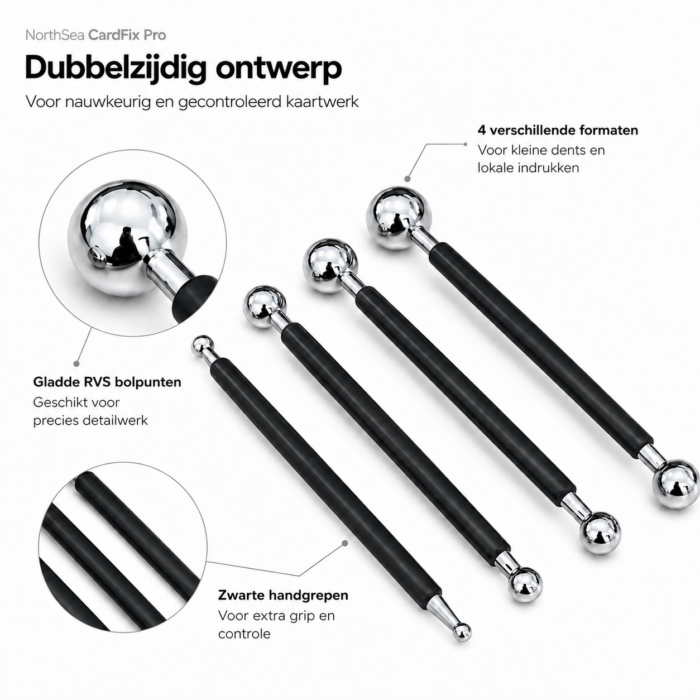 NorthSea CardFix Pro – TCG Kaart Repair Tool Set – 4 Dubbelzijdige RVS Boltools Voor Pokémon, One Piece, DBZ & - Afbeelding 4