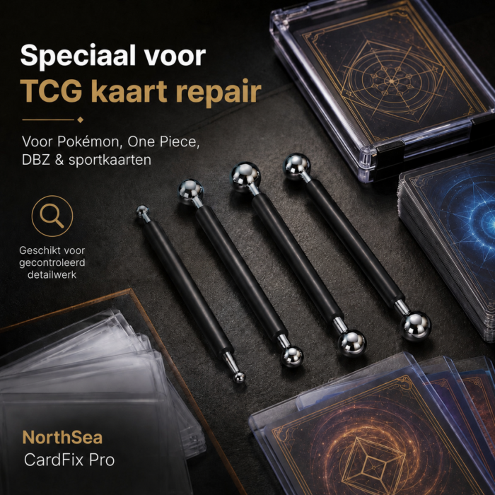 NorthSea CardFix Pro – TCG Kaart Repair Tool Set – 4 Dubbelzijdige RVS Boltools Voor Pokémon, One Piece, DBZ & - Afbeelding 2