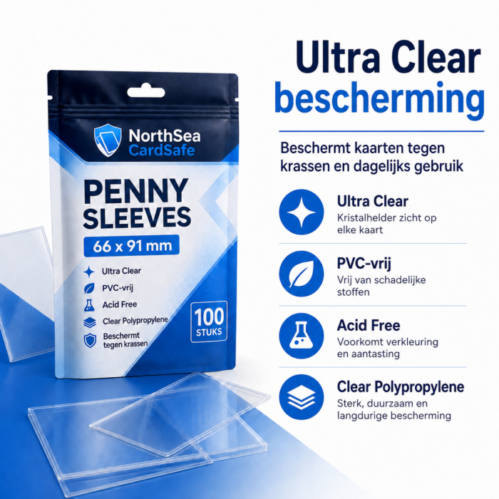 NorthSea CardSafe TCG Sleeves 100 Stuks – 66x91mm Penny Sleeves – Ultra Clear Trading Card Beschermhoesjes - Afbeelding 3
