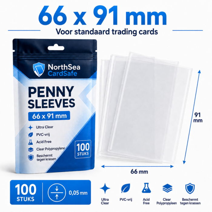 NorthSea CardSafe TCG Sleeves 100 Stuks – 66x91mm Penny Sleeves – Ultra Clear Trading Card Beschermhoesjes - Afbeelding 5