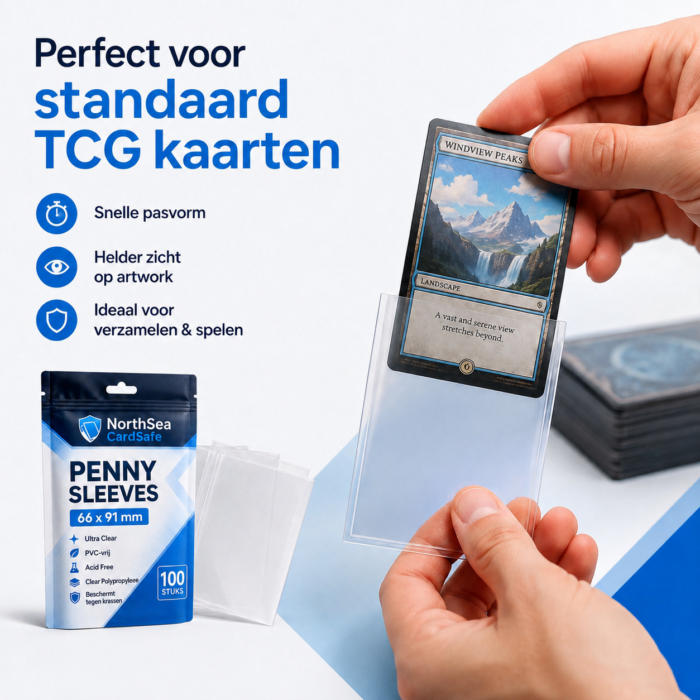 NorthSea CardSafe TCG Sleeves 100 Stuks – 66x91mm Penny Sleeves – Ultra Clear Trading Card Beschermhoesjes - Afbeelding 2