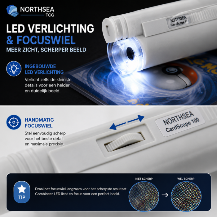 NorthSea CardScope 100 – TCG Pocket Microscoop 100x met LED – Kaartinspectie voor Randen, Hoeken & Oppervlak - Afbeelding 5