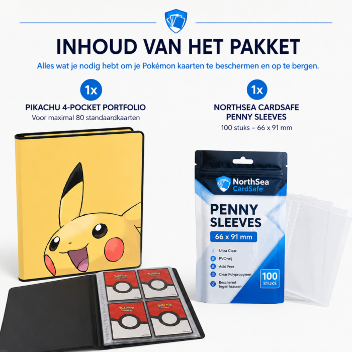 Ultra PRO Pikachu 4-Pocket Portfolio + NorthSea CardSafe Penny Sleeves 66 × 91 mm - Afbeelding 3