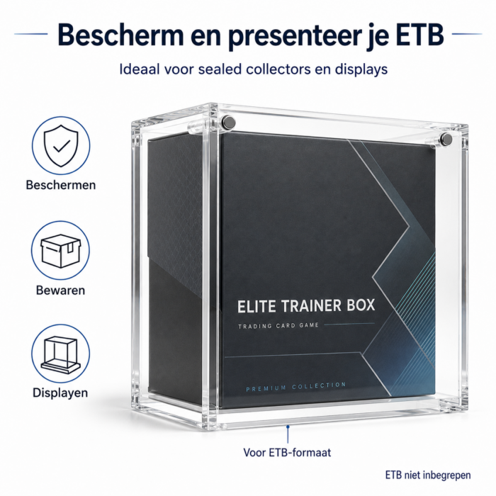 NorthSea ETB Protectiebox – 5 mm Acryl – Magnetische Sluiting – Stapelbare Display Case voor Elite Trainer Box – Transparant - Afbeelding 3