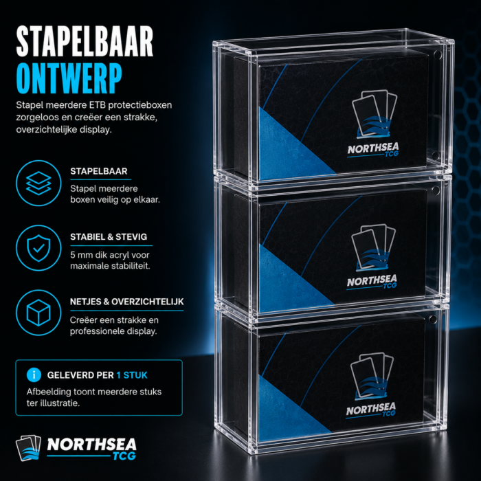 NorthSea ETB Protectiebox – 5 mm Acryl – Magnetische Sluiting – Stapelbare Display Case voor Elite Trainer Box – Transparant - Afbeelding 6