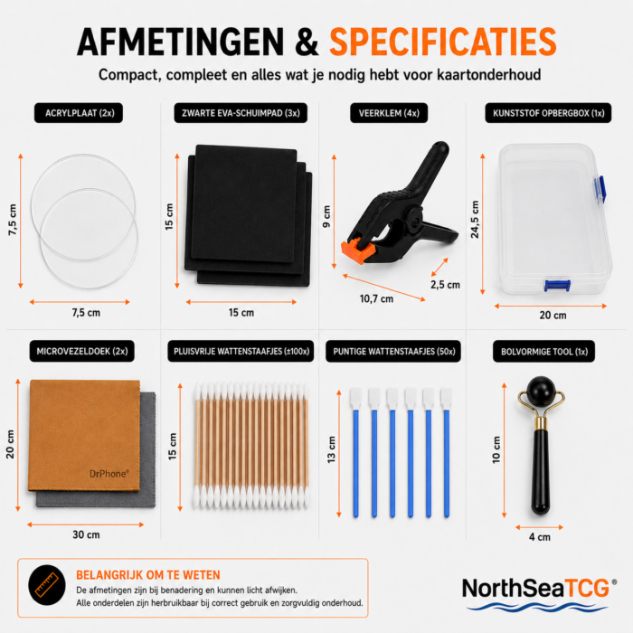 NorthSea CardRestore Pro – TCG Kaart Reparatie- en Reinigingsset – Acryl Perssysteem – 160-delig - Afbeelding 7