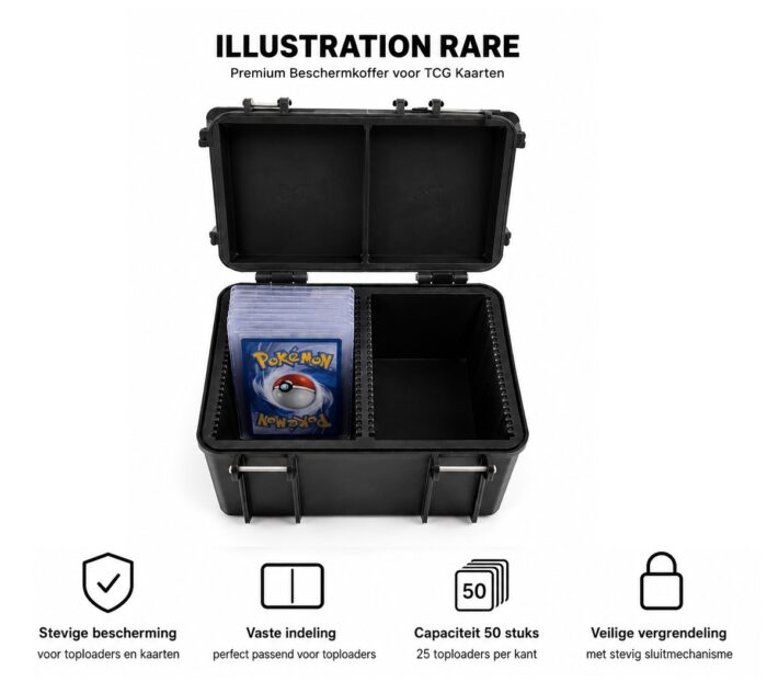 NorthSeaTCG Illustration Rare Beschermkoffer – Voor 50 Toploaders – Op Maat Uitgesneden Indeling – Zwart - Afbeelding 2