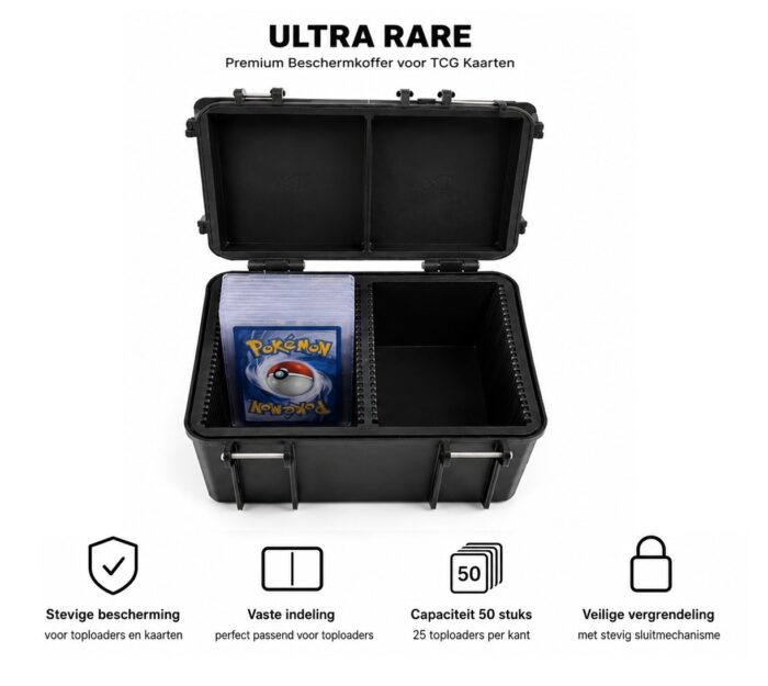 NorthSeaTCG Ultra Rare Beschermkoffer – Voor 50 Toploaders – Op Maat Uitgesneden Indeling – Zwart - Afbeelding 2